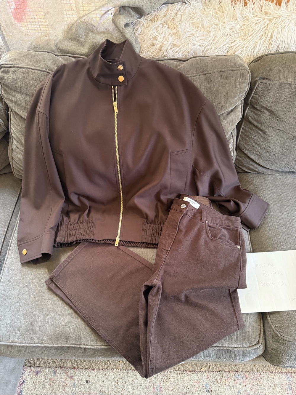 Reiss Dark Brown Bomber Jacket and matching jeans size 28r nwot bundle 🍂🍃🍁 - Picture 15 of 15